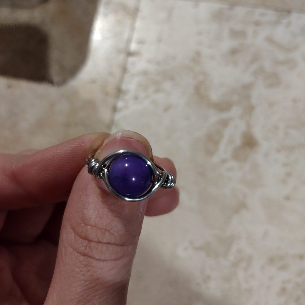 Wire wrapped purple agate ring